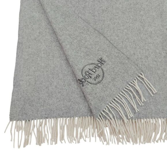 Terry Town Throw Blanket Gray Merino Wool Blend Embroidered Hard Rock Fringed - Picture 7 of 9